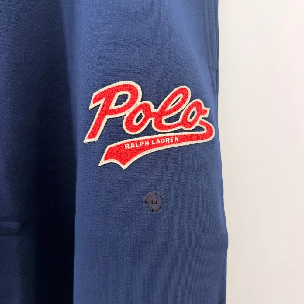 Polo Ralph Lauren Knit Shorts Mens 3XLT Navy Blue Script Logo Drawstring NEW
